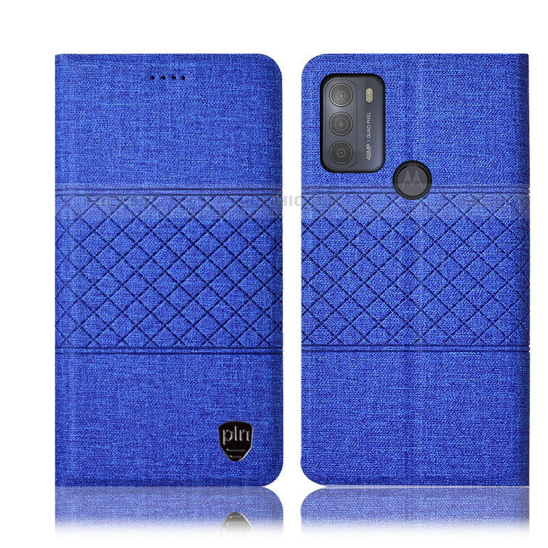 Coque Clapet Portefeuille Livre Tissu H12P pour Motorola Moto G50 Bleu Plus