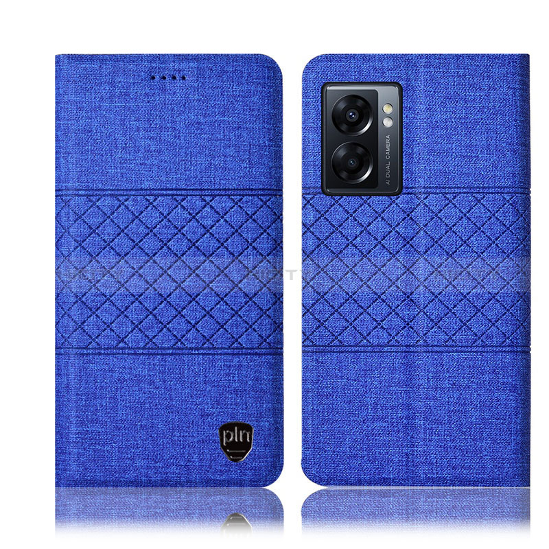 Coque Clapet Portefeuille Livre Tissu H12P pour Oppo A56S 5G Bleu Plus