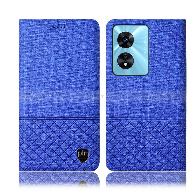 Coque Clapet Portefeuille Livre Tissu H12P pour Oppo A58 5G Bleu Plus