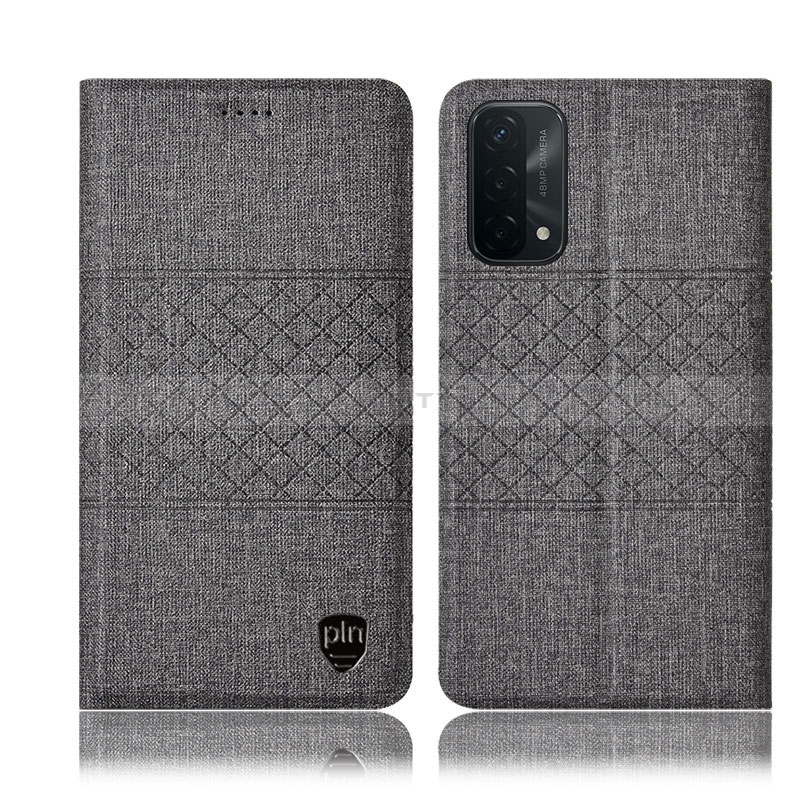 Coque Clapet Portefeuille Livre Tissu H12P pour Oppo A74 5G Gris Plus