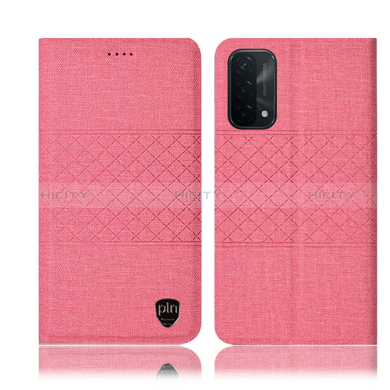 Coque Clapet Portefeuille Livre Tissu H12P pour Oppo A74 5G Rose Plus