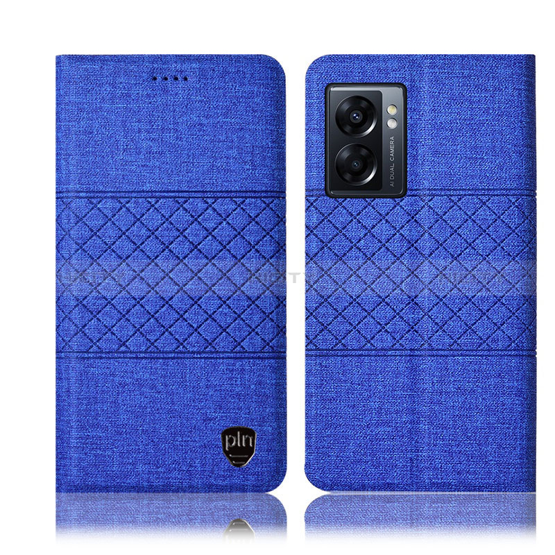 Coque Clapet Portefeuille Livre Tissu H12P pour Oppo A77 5G Bleu Plus