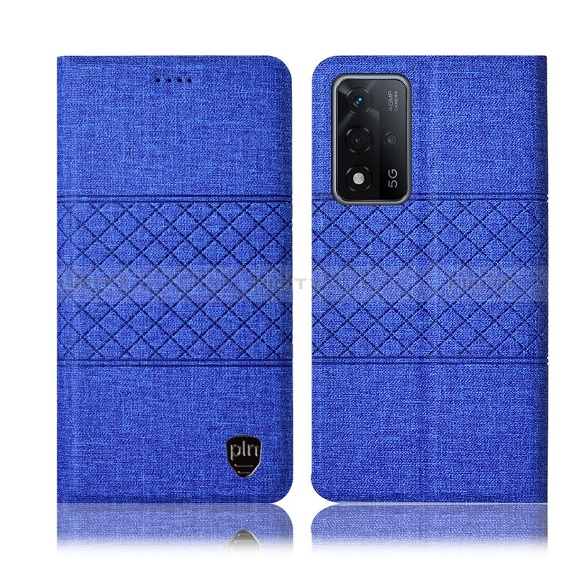 Coque Clapet Portefeuille Livre Tissu H12P pour Oppo A93s 5G Bleu Plus