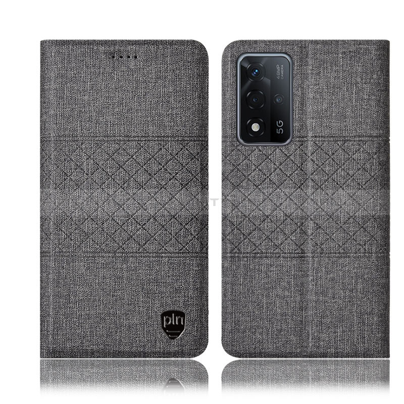 Coque Clapet Portefeuille Livre Tissu H12P pour Oppo A93s 5G Gris Plus