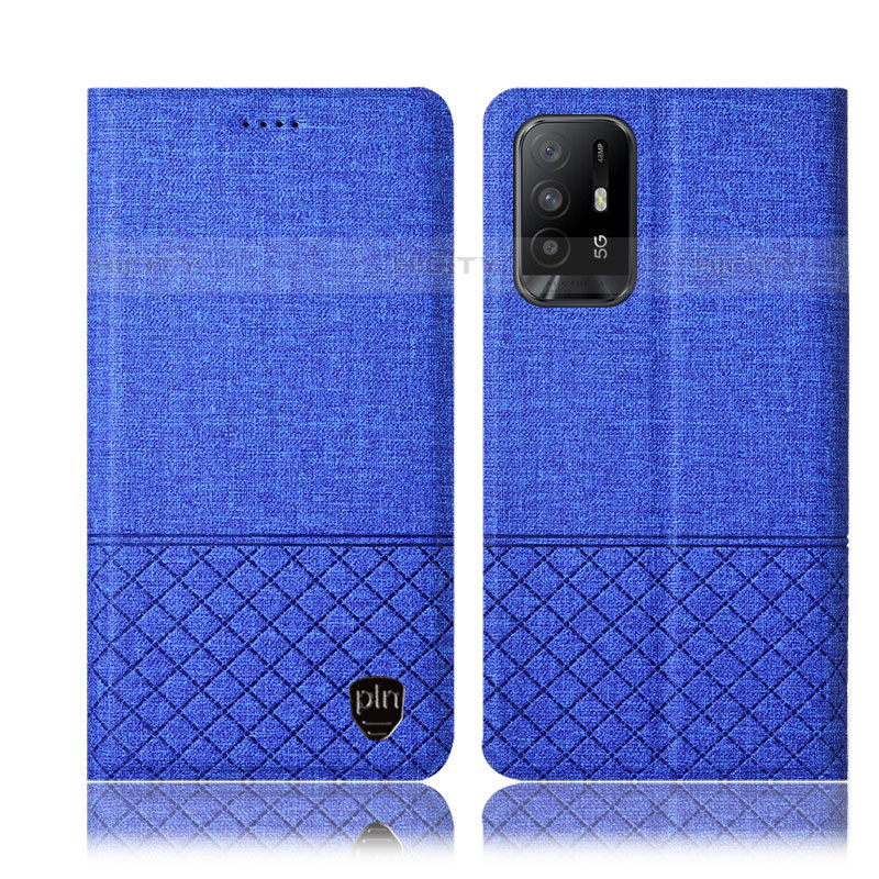 Coque Clapet Portefeuille Livre Tissu H12P pour Oppo A95 5G Bleu Plus