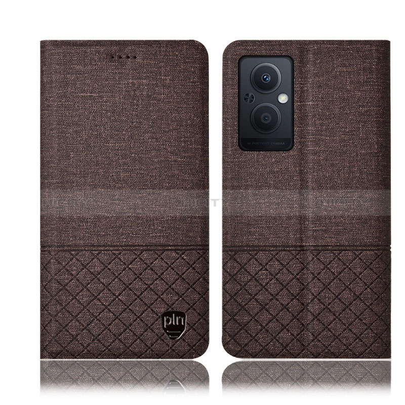 Coque Clapet Portefeuille Livre Tissu H12P pour Oppo A96 5G Marron Plus