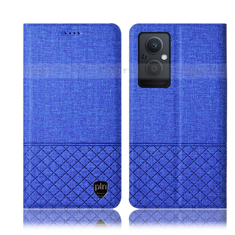 Coque Clapet Portefeuille Livre Tissu H12P pour Oppo F21 Pro 5G Bleu Plus