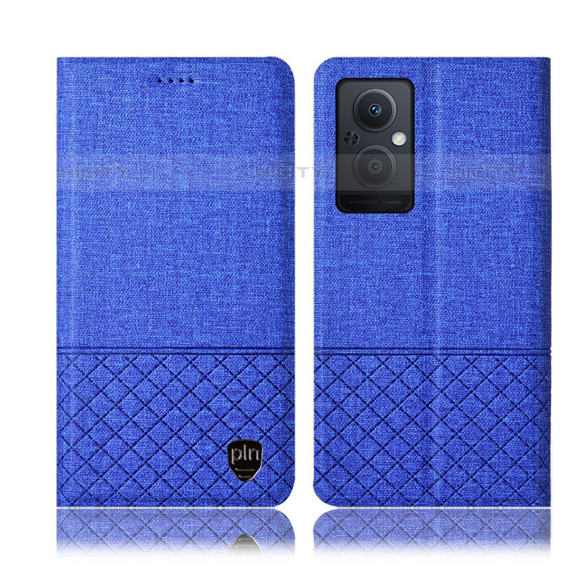 Coque Clapet Portefeuille Livre Tissu H12P pour Oppo F21s Pro 5G Bleu Plus