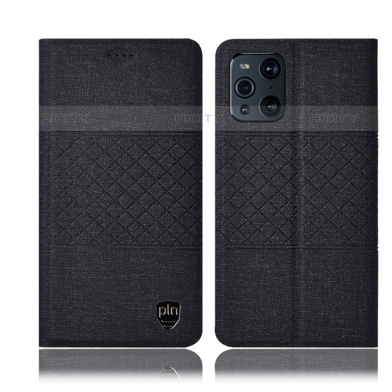 Coque Clapet Portefeuille Livre Tissu H12P pour Oppo Find X3 Pro 5G Noir Plus