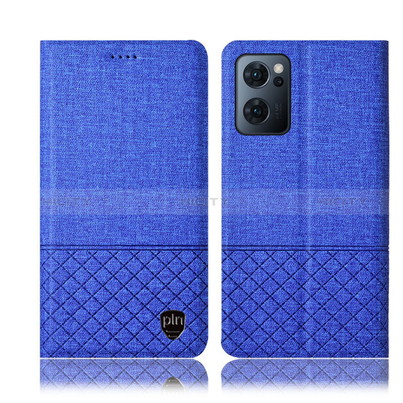 Coque Clapet Portefeuille Livre Tissu H12P pour Oppo Find X5 Lite 5G Bleu Plus