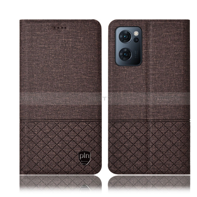 Coque Clapet Portefeuille Livre Tissu H12P pour Oppo Find X5 Lite 5G Marron Plus