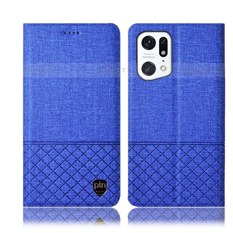 Coque Clapet Portefeuille Livre Tissu H12P pour Oppo Find X5 Pro 5G Bleu Plus