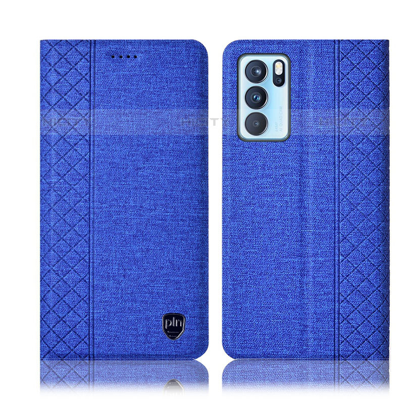 Coque Clapet Portefeuille Livre Tissu H12P pour Oppo Reno6 Pro 5G India Bleu Plus