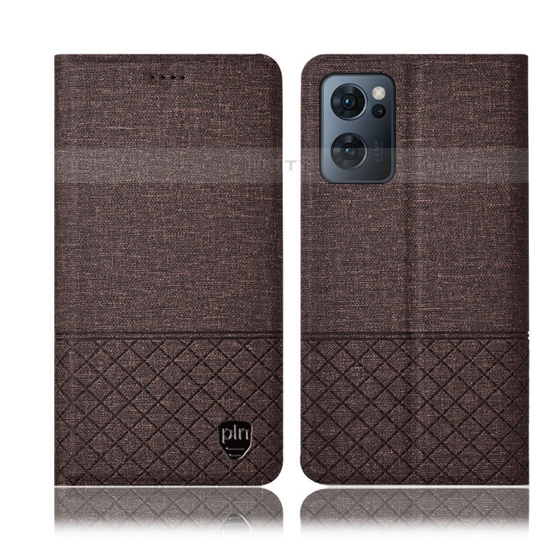 Coque Clapet Portefeuille Livre Tissu H12P pour Oppo Reno7 5G Marron Plus