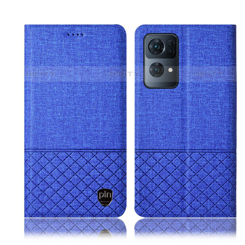 Coque Clapet Portefeuille Livre Tissu H12P pour Oppo Reno7 Pro 5G Bleu Plus