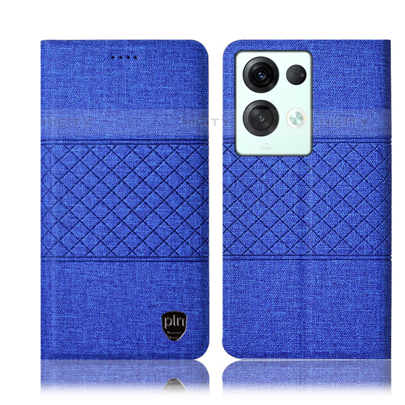 Coque Clapet Portefeuille Livre Tissu H12P pour Oppo Reno8 Pro 5G Bleu Plus