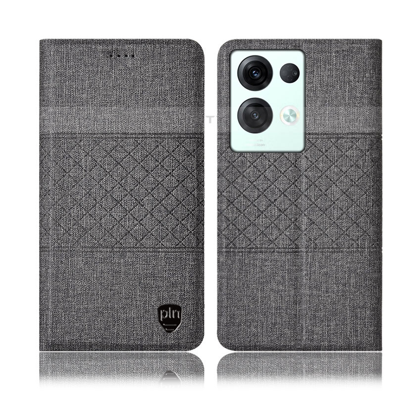 Coque Clapet Portefeuille Livre Tissu H12P pour Oppo Reno8 Pro+ Plus 5G Gris Plus