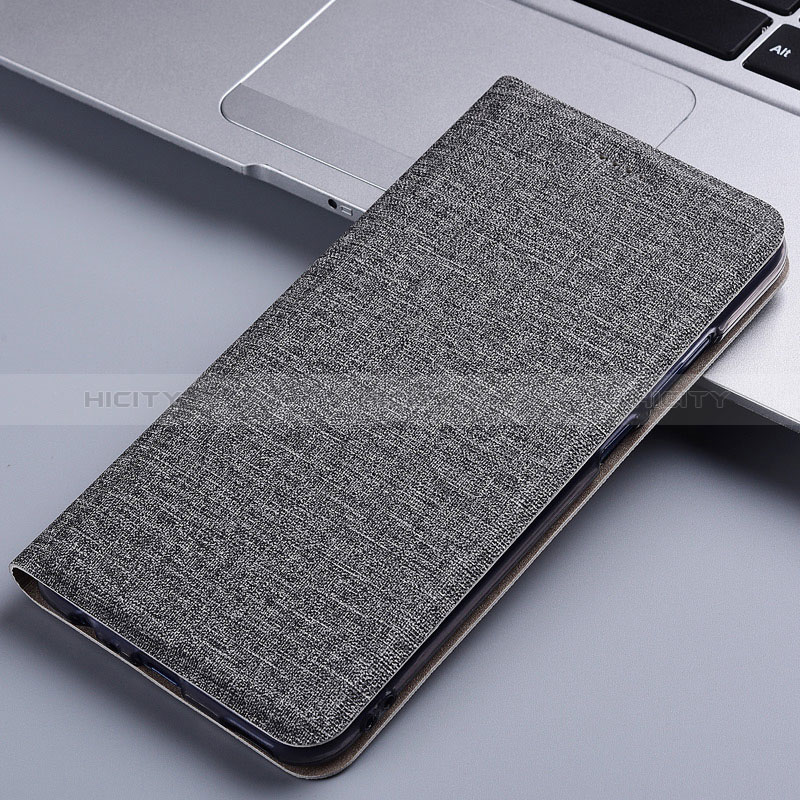 Coque Clapet Portefeuille Livre Tissu H12P pour Samsung Galaxy A02s Gris Plus