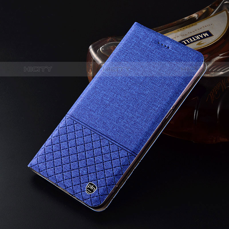 Coque Clapet Portefeuille Livre Tissu H12P pour Samsung Galaxy M01 Bleu Plus