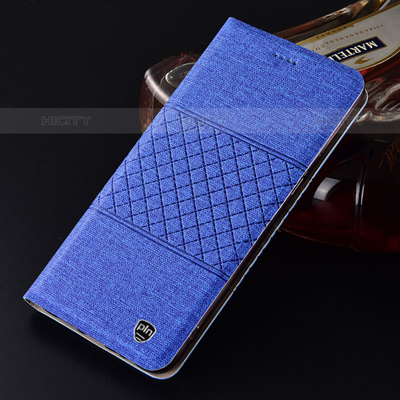 Coque Clapet Portefeuille Livre Tissu H12P pour Samsung Galaxy M32 4G Bleu Plus