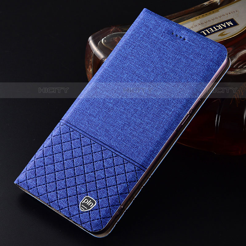 Coque Clapet Portefeuille Livre Tissu H12P pour Samsung Galaxy S21 Plus 5G Bleu Plus