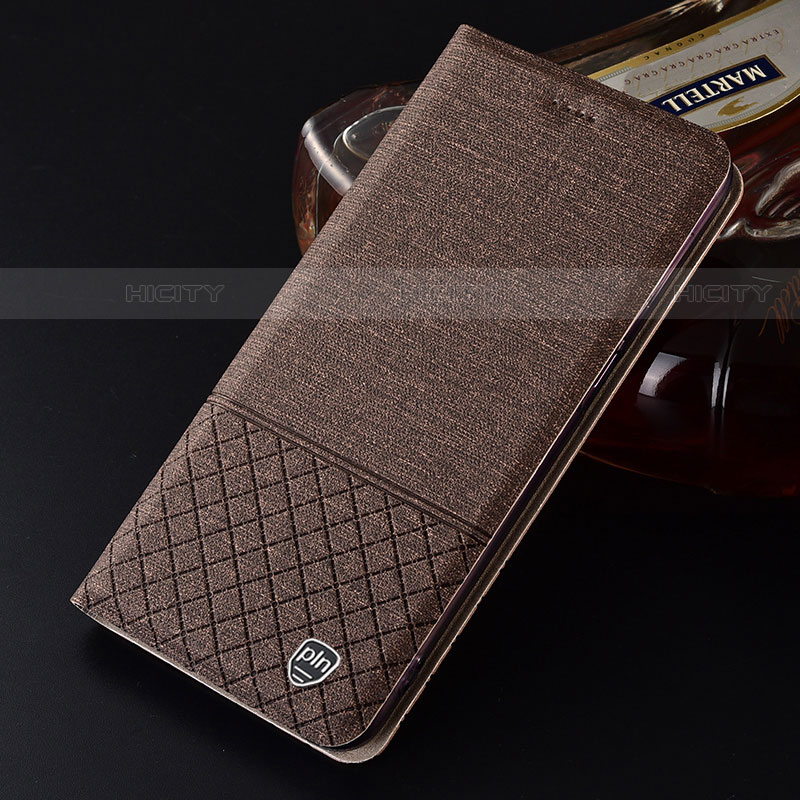 Coque Clapet Portefeuille Livre Tissu H12P pour Samsung Galaxy S21 Plus 5G Marron Plus