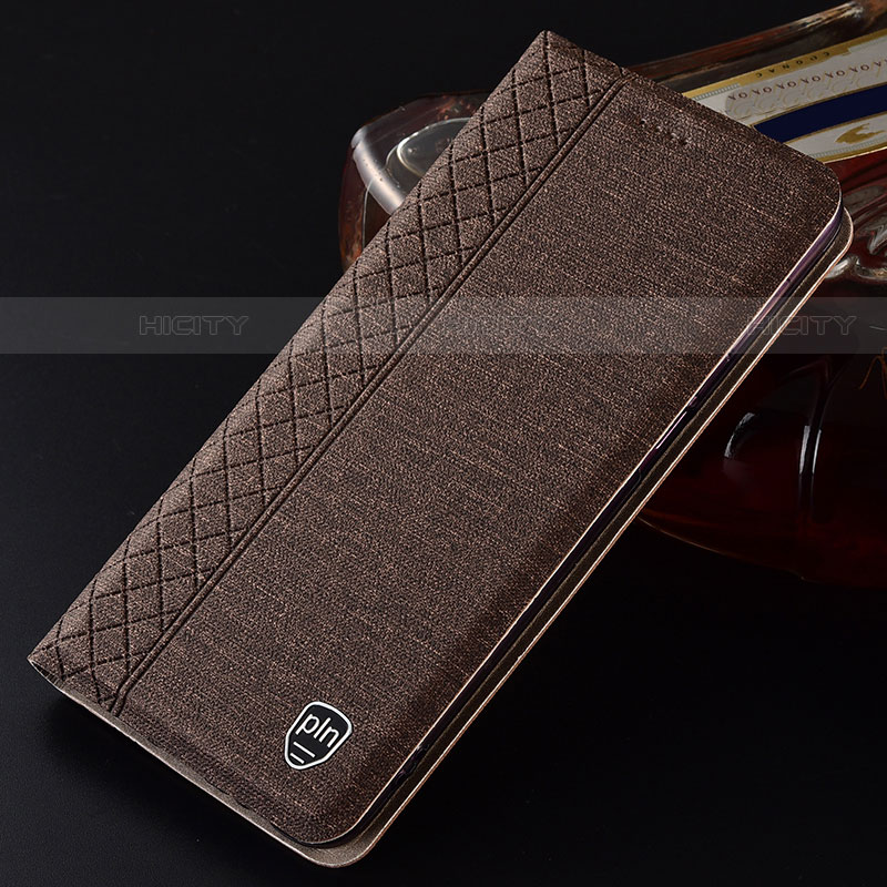 Coque Clapet Portefeuille Livre Tissu H12P pour Samsung Galaxy S22 Ultra 5G Marron Plus