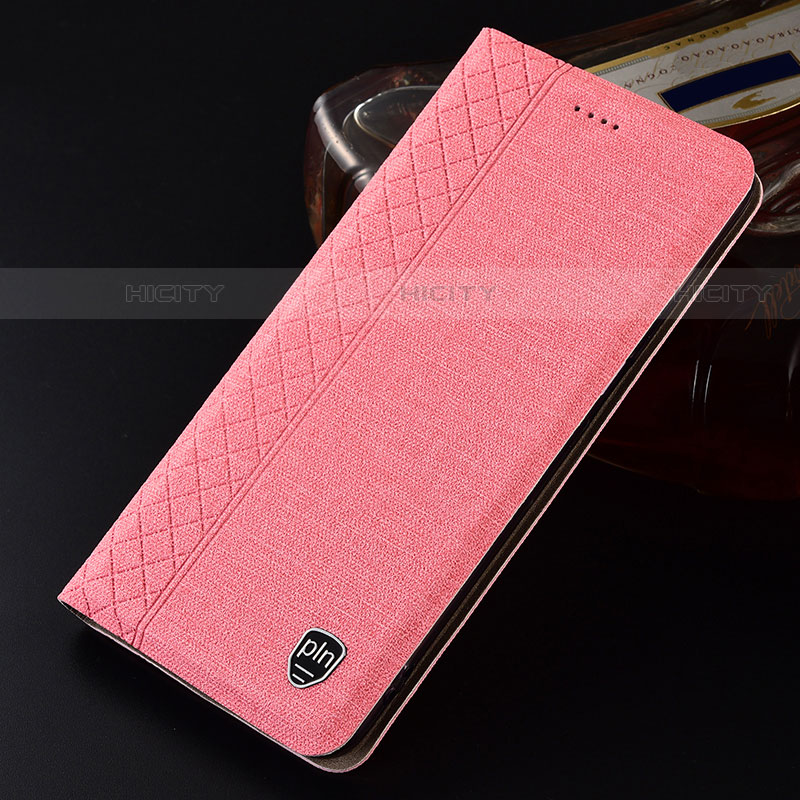 Coque Clapet Portefeuille Livre Tissu H12P pour Samsung Galaxy S22 Ultra 5G Rose Plus