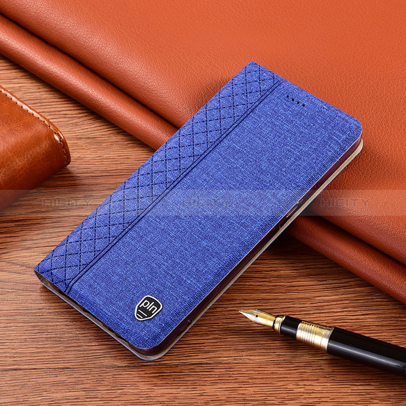 Coque Clapet Portefeuille Livre Tissu H12P pour Samsung Galaxy XCover 5 SM-G525F Bleu Plus
