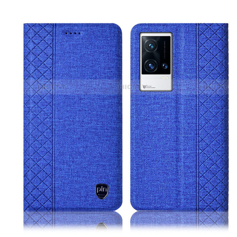 Coque Clapet Portefeuille Livre Tissu H12P pour Vivo iQOO 8 5G Bleu Plus