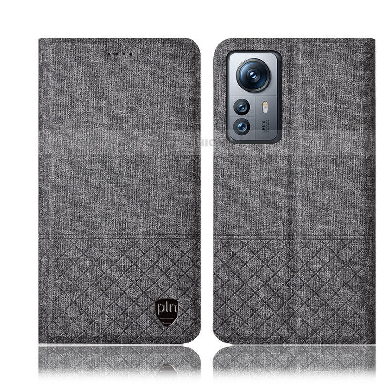 Coque Clapet Portefeuille Livre Tissu H12P pour Xiaomi Mi 12X 5G Gris Plus