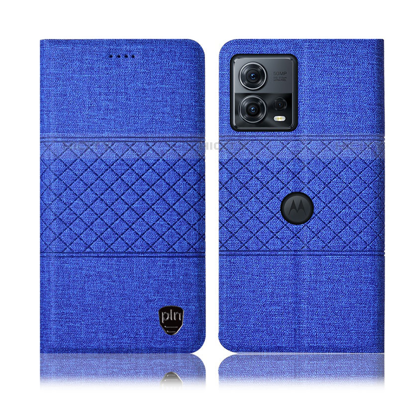 Coque Clapet Portefeuille Livre Tissu H13P pour Motorola Moto Edge 30 Fusion 5G Bleu Plus