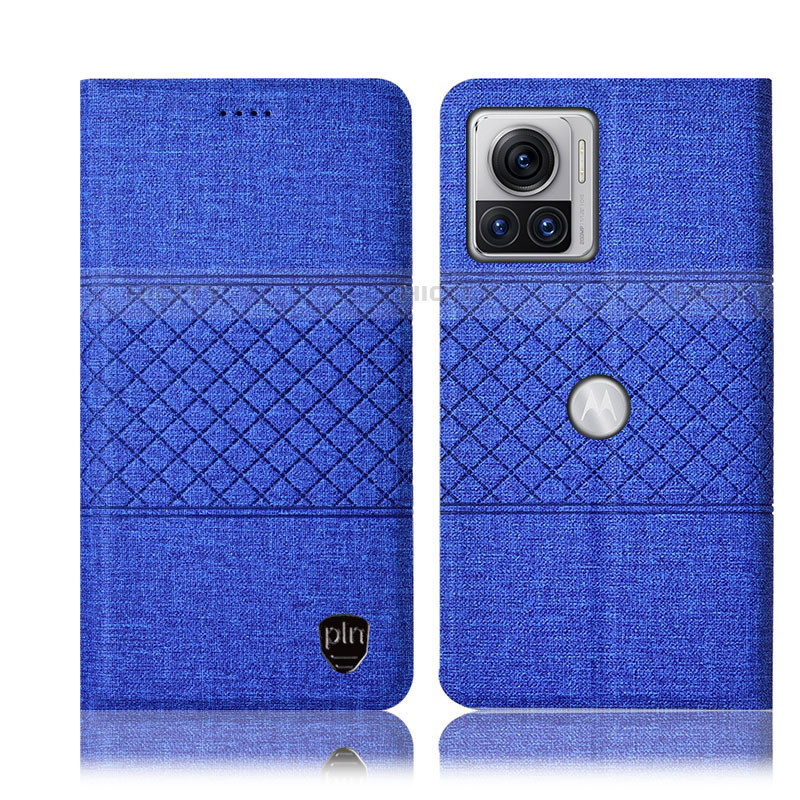 Coque Clapet Portefeuille Livre Tissu H13P pour Motorola Moto Edge X30 Pro 5G Bleu Plus