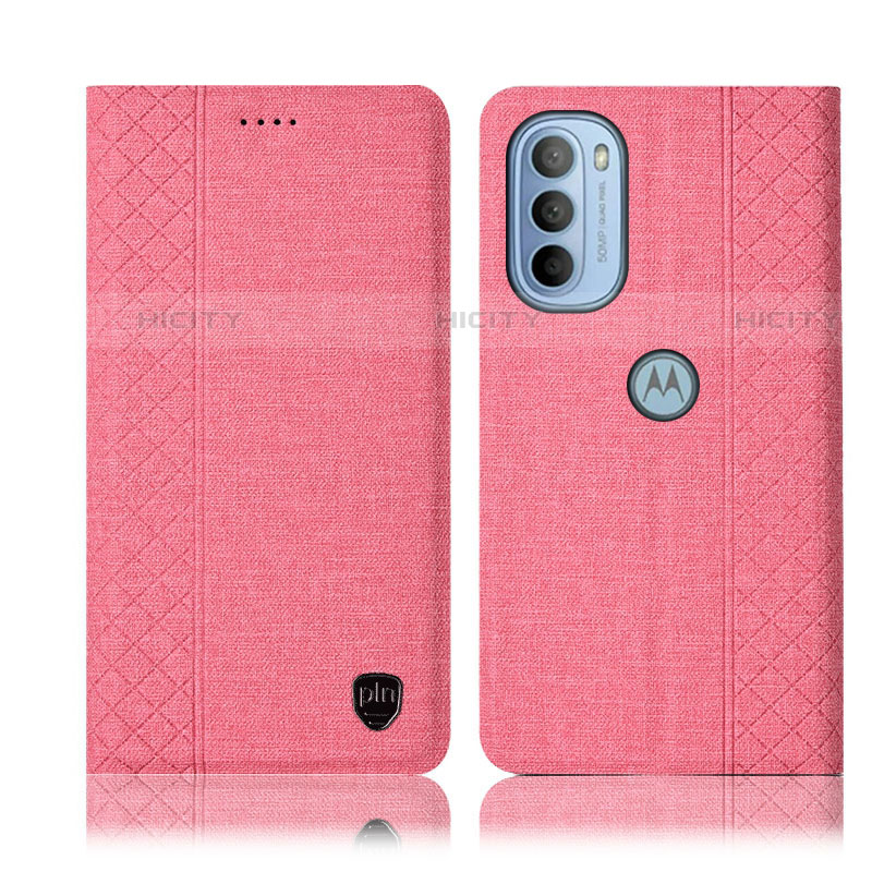 Coque Clapet Portefeuille Livre Tissu H13P pour Motorola Moto G31 Rose Plus