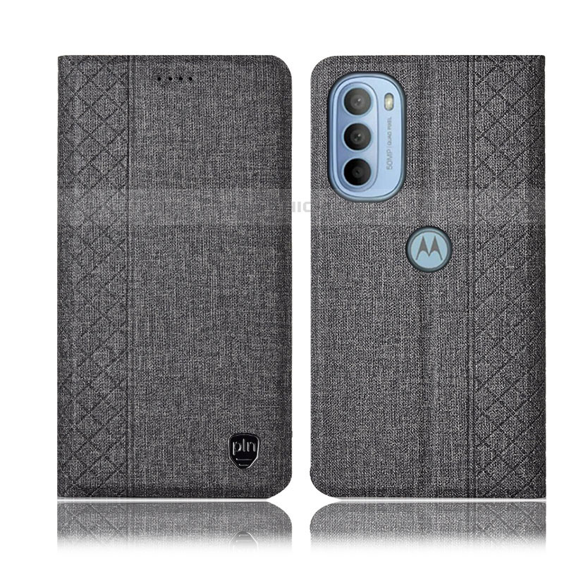 Coque Clapet Portefeuille Livre Tissu H13P pour Motorola Moto G41 Gris Plus