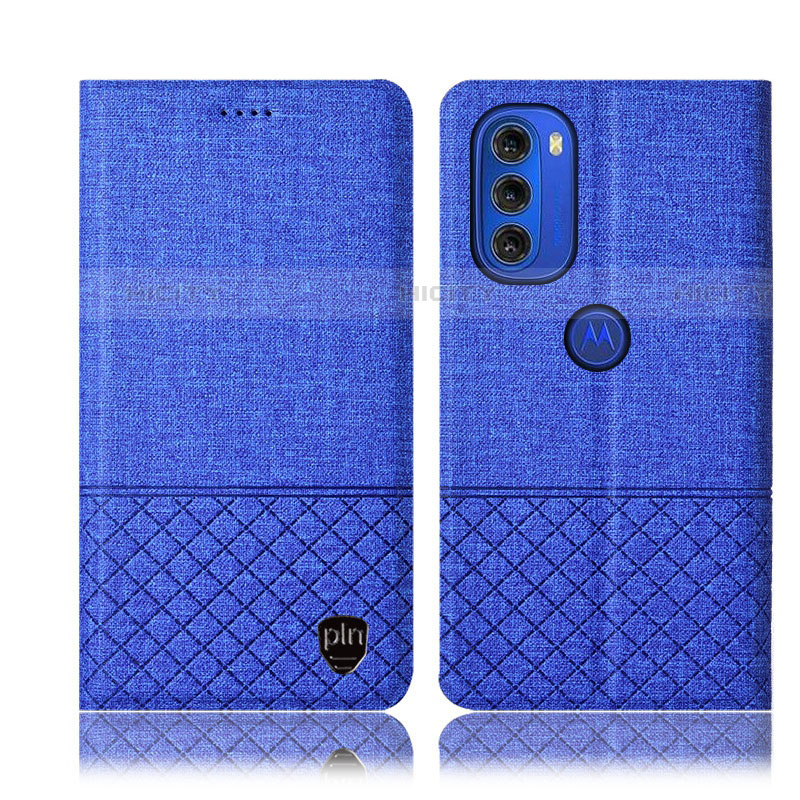 Coque Clapet Portefeuille Livre Tissu H13P pour Motorola Moto G51 5G Bleu Plus