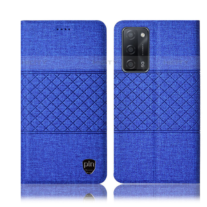 Coque Clapet Portefeuille Livre Tissu H13P pour Oppo A53s 5G Bleu Plus