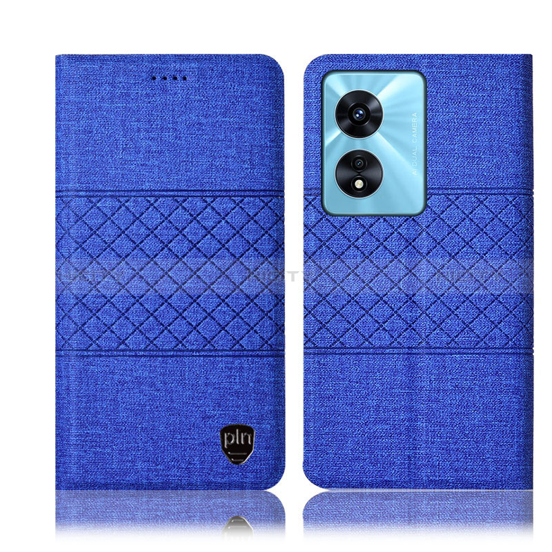 Coque Clapet Portefeuille Livre Tissu H13P pour Oppo A78 5G Bleu Plus