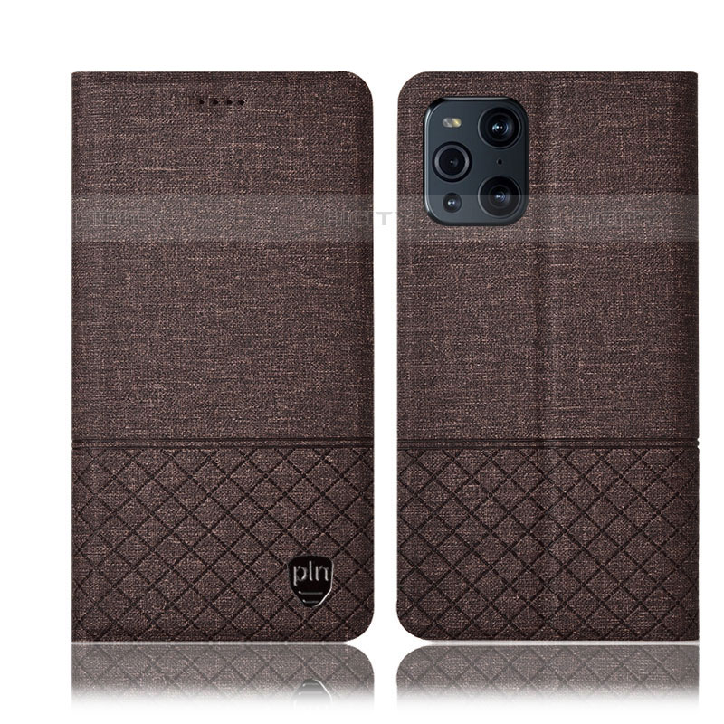 Coque Clapet Portefeuille Livre Tissu H13P pour Oppo Find X3 Pro 5G Marron Plus