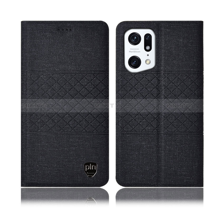 Coque Clapet Portefeuille Livre Tissu H13P pour Oppo Find X5 5G Noir Plus