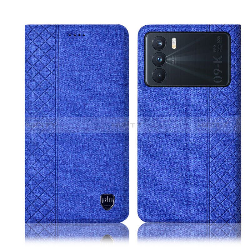 Coque Clapet Portefeuille Livre Tissu H13P pour Oppo K9 Pro 5G Bleu Plus