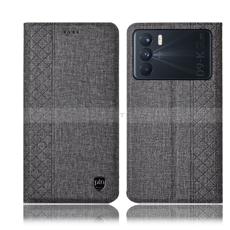 Coque Clapet Portefeuille Livre Tissu H13P pour Oppo K9 Pro 5G Gris Plus