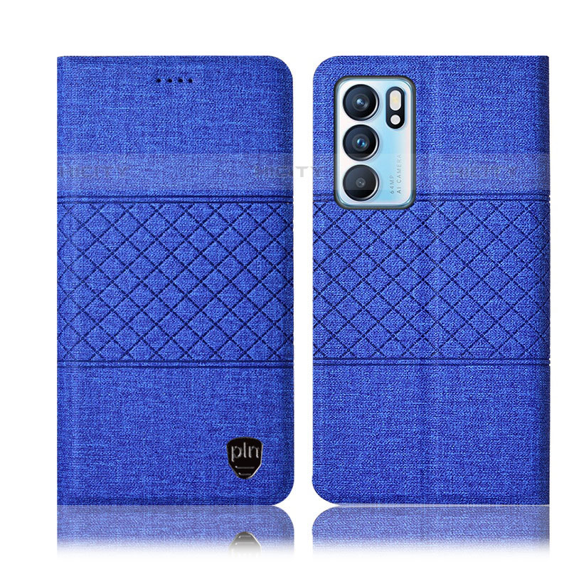 Coque Clapet Portefeuille Livre Tissu H13P pour Oppo Reno6 5G Bleu Plus