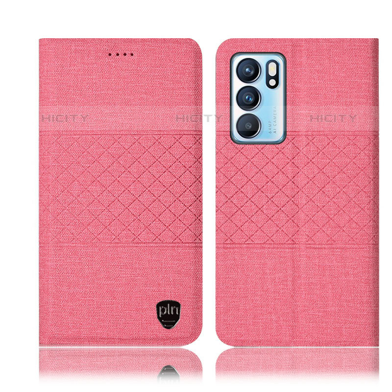 Coque Clapet Portefeuille Livre Tissu H13P pour Oppo Reno6 5G Rose Plus