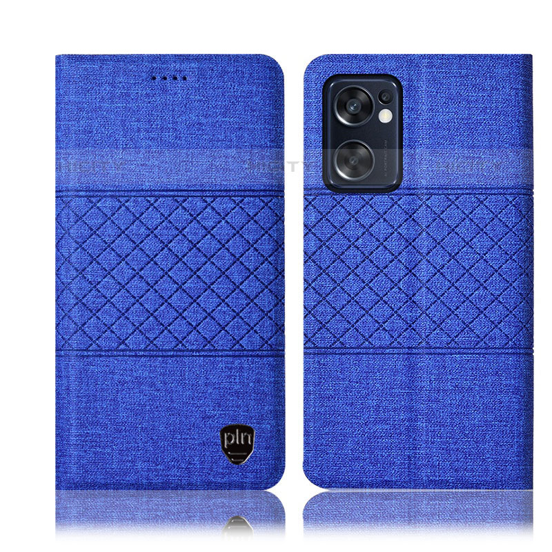 Coque Clapet Portefeuille Livre Tissu H13P pour Oppo Reno7 SE 5G Bleu Plus