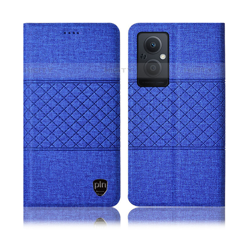 Coque Clapet Portefeuille Livre Tissu H13P pour Oppo Reno7 Z 5G Bleu Plus