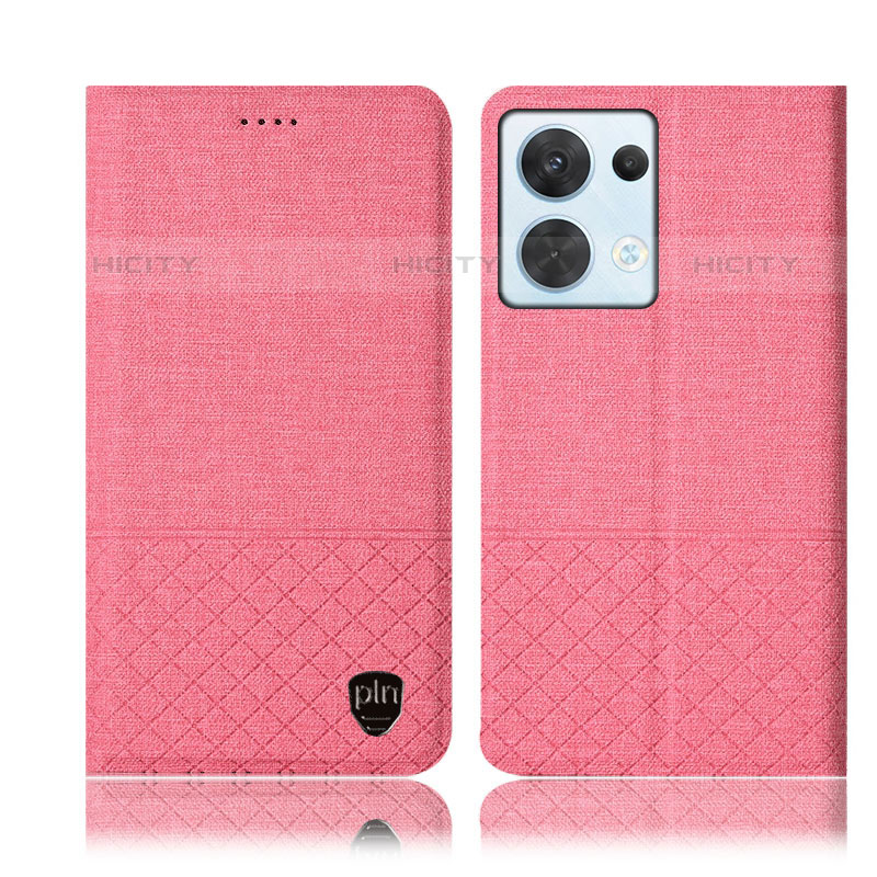 Coque Clapet Portefeuille Livre Tissu H13P pour Oppo Reno9 Pro 5G Rose Plus