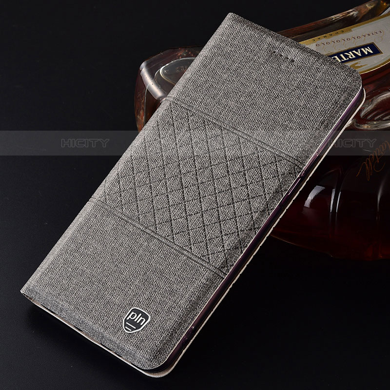 Coque Clapet Portefeuille Livre Tissu H13P pour Samsung Galaxy S21 Ultra 5G Gris Plus