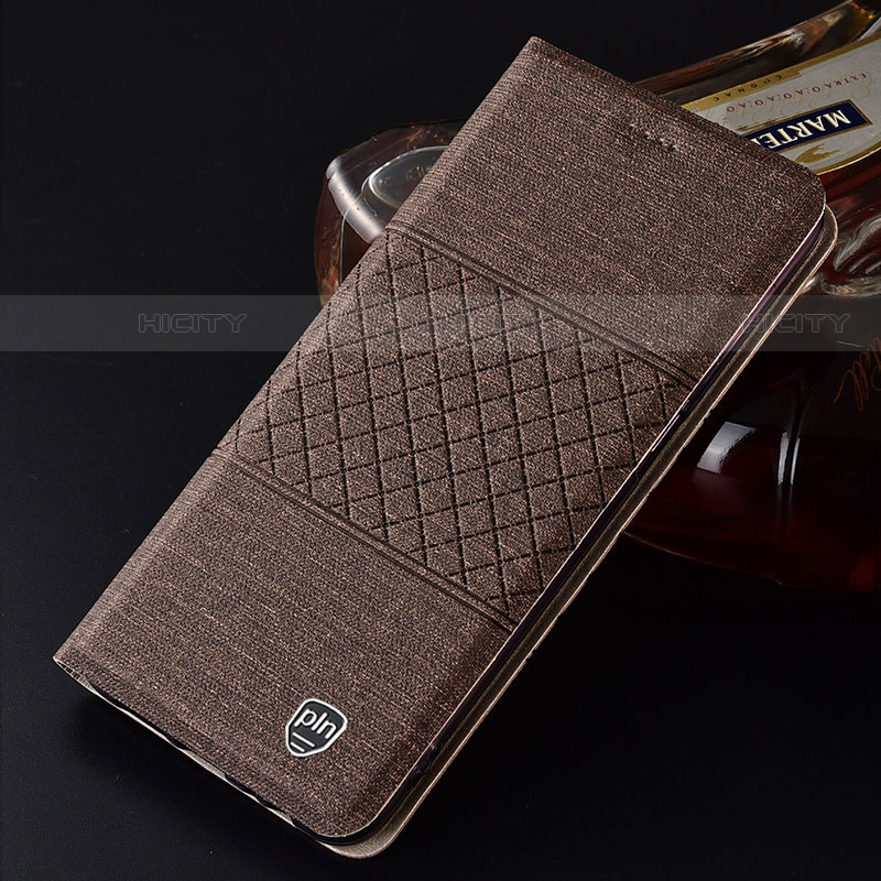 Coque Clapet Portefeuille Livre Tissu H13P pour Samsung Galaxy S21 Ultra 5G Marron Plus