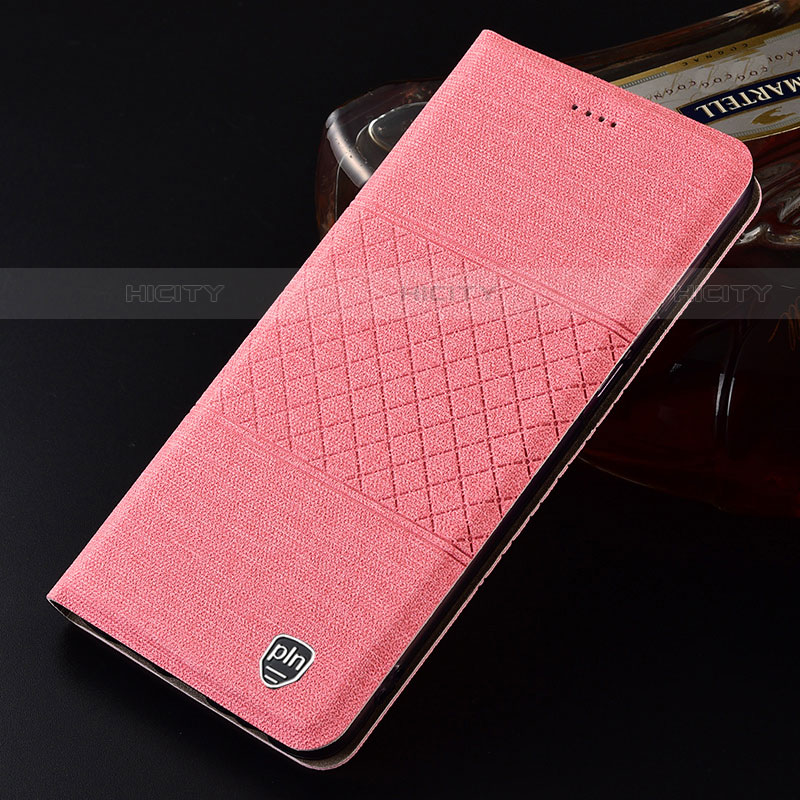 Coque Clapet Portefeuille Livre Tissu H13P pour Samsung Galaxy S21 Ultra 5G Rose Plus